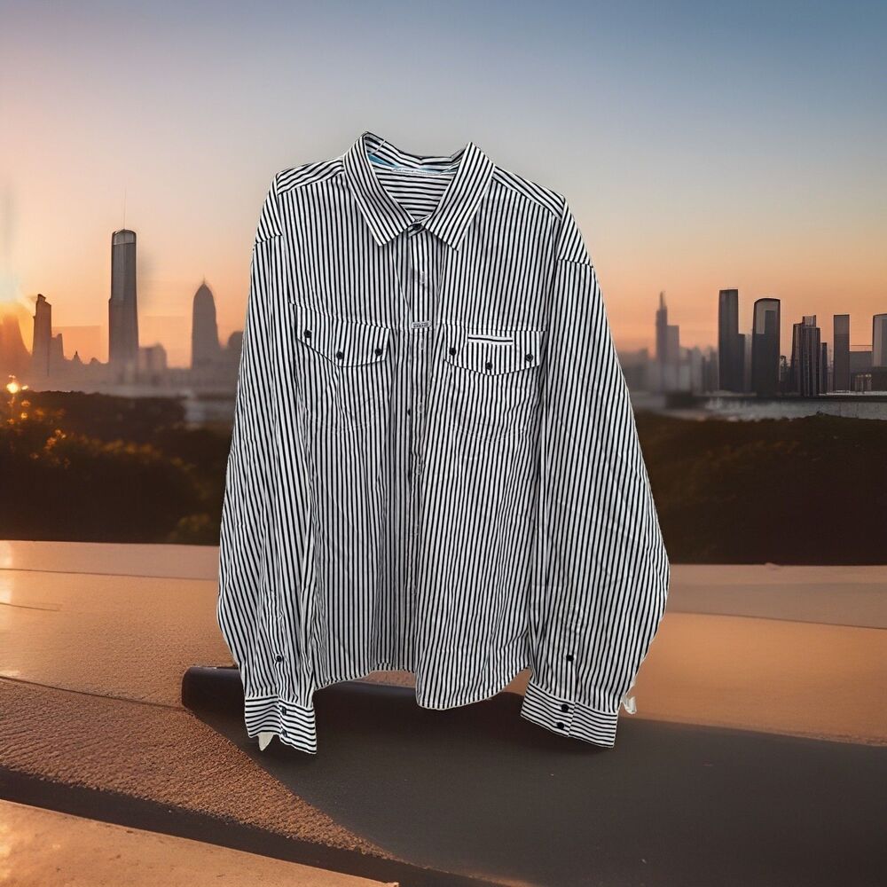 Blue Marithe Francois Girbaud Longsleeve Shirt Blue White Striped Button Up 3XL